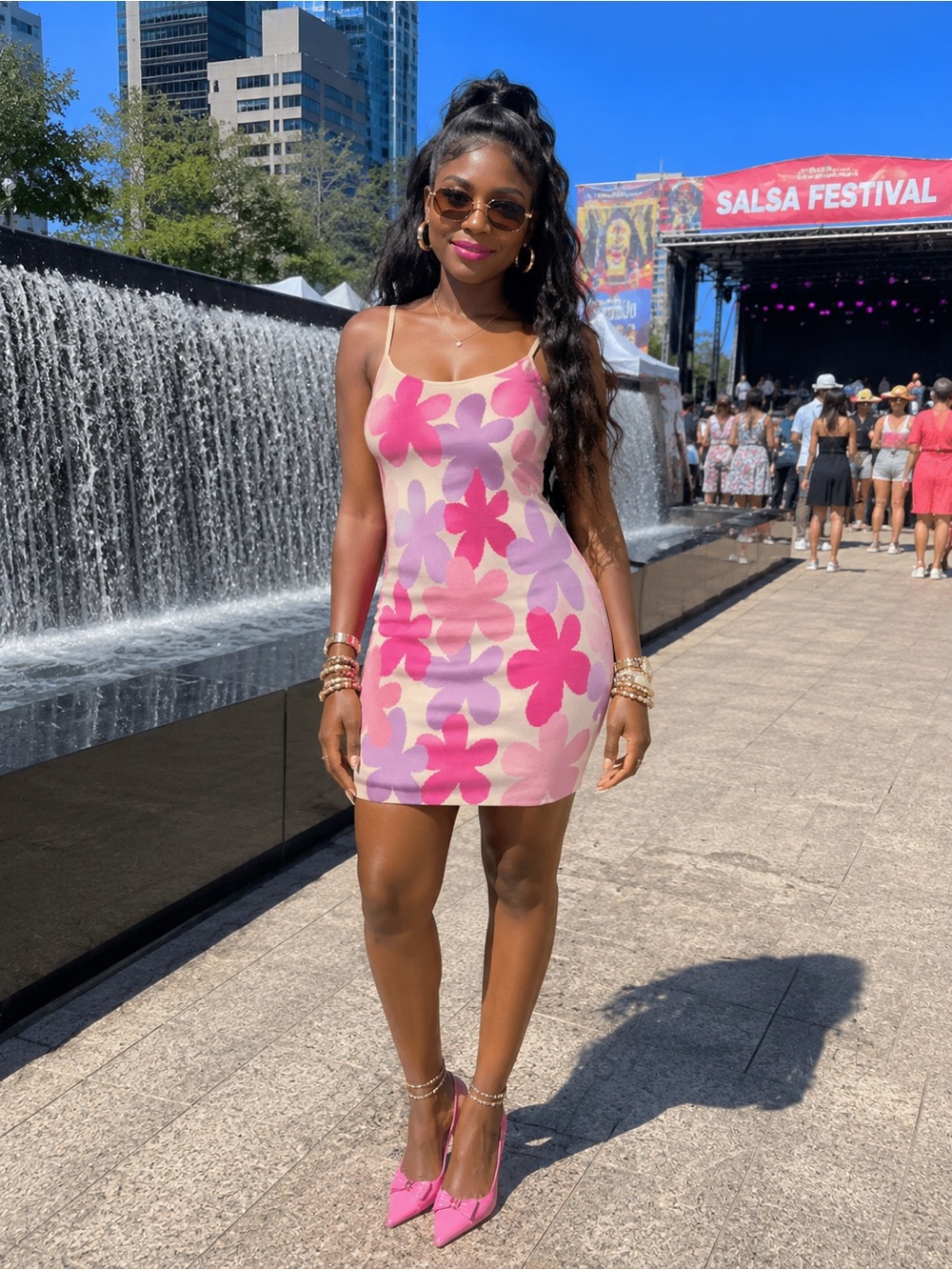 SHEIN Pink & Lavender Floral Bodycon Mini Dress